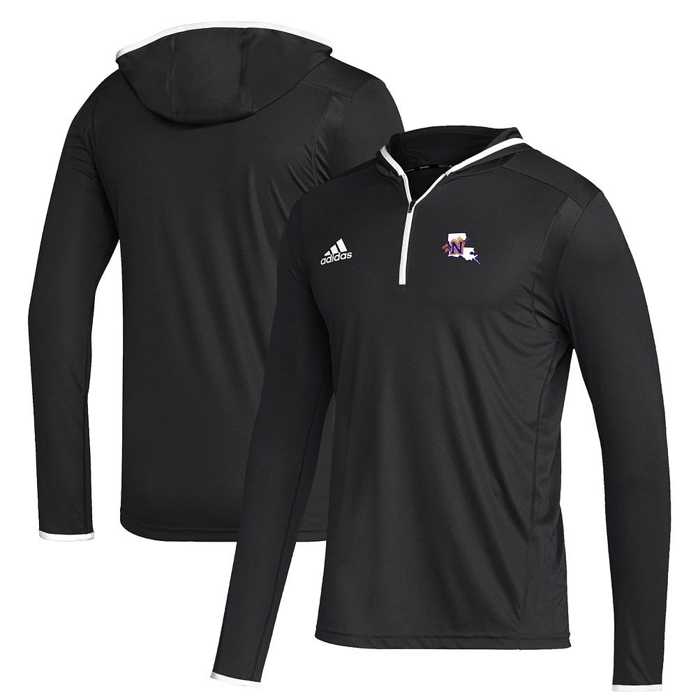 Men's adidas Black Northwestern State Demons Team Long Sleeve Quarter-Zip Hoodie T-Shirt