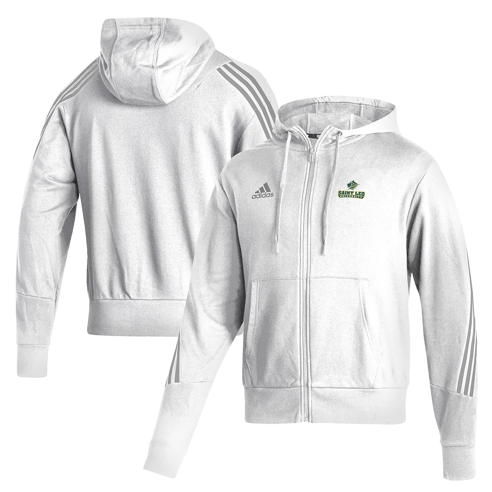 Men's adidas White Saint Leo University Lions Three-Stripe Full-Zip Hoodie