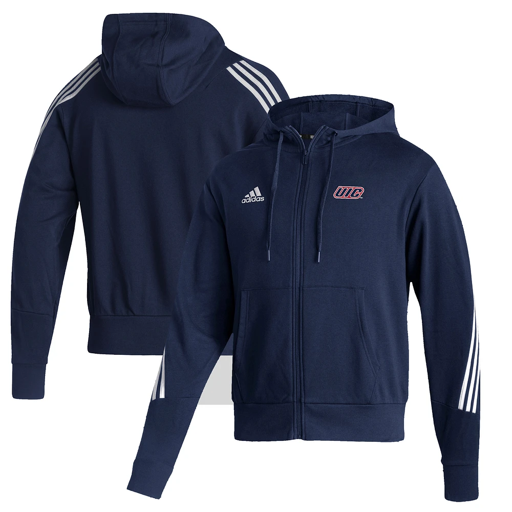 Men's adidas Navy UIC Flames Three-Stripe Full-Zip Hoodie