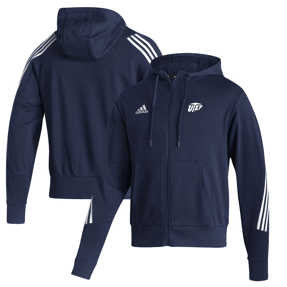 Men's adidas Navy UTEP Miners Three-Stripe Full-Zip Hoodie