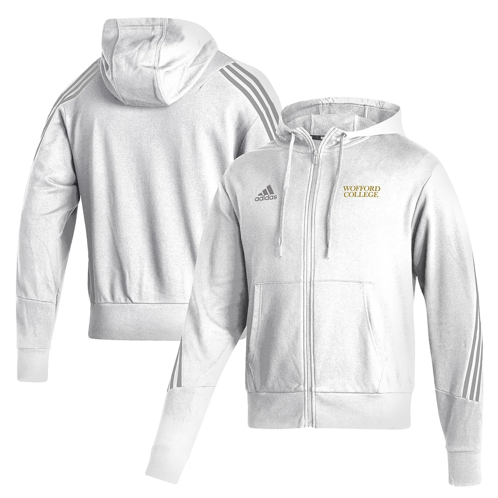 Men's adidas White Wofford Terriers Three-Stripe Full-Zip Hoodie