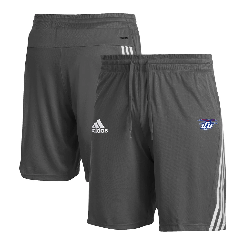 Men's adidas Gray Lubbock Christian Chaparral 3-Stripe AEROREADY Knit Shorts