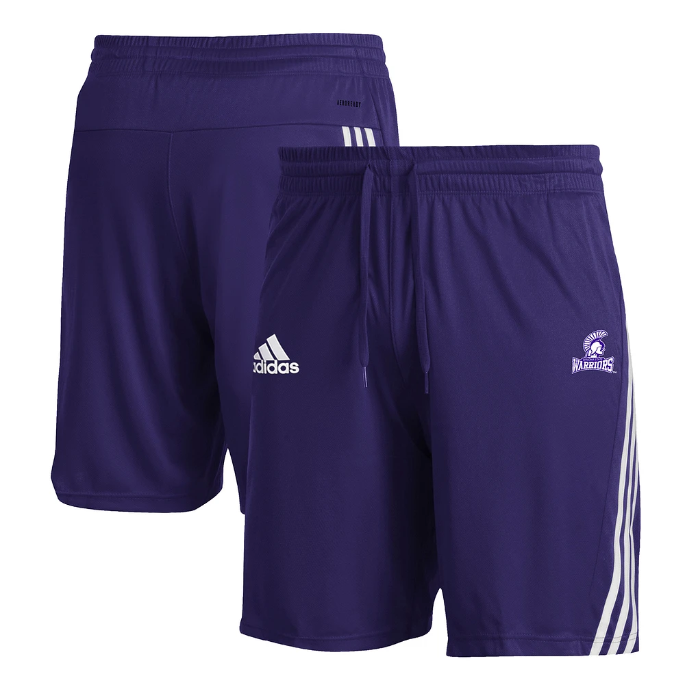Men's adidas Purple Winona State Warriors 3-Stripe AEROREADY Knit Shorts