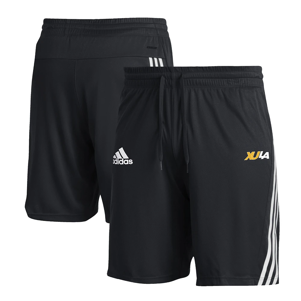 Men's adidas Black Xavier University of Louisiana Gold Rush 3-Stripe AEROREADY Knit Shorts