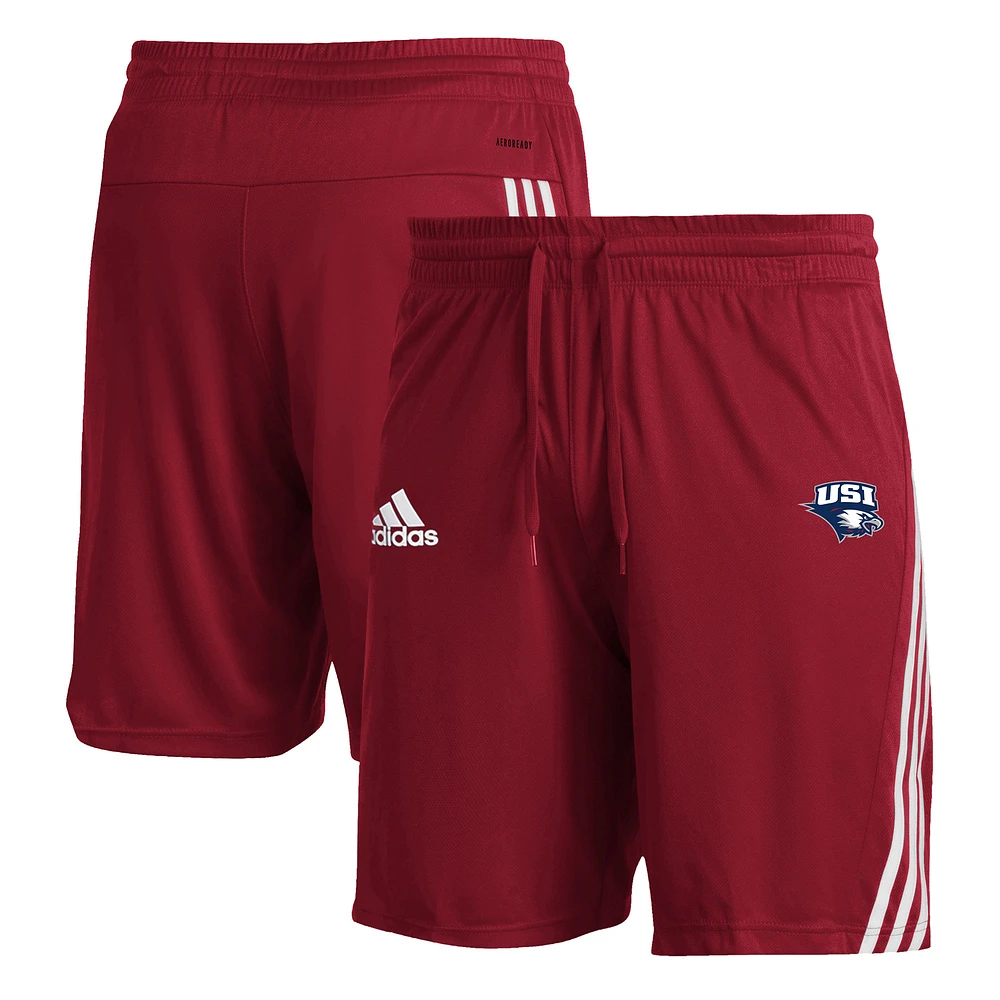 Men's adidas Red Southern Indiana Screaming Eagles 3-Stripe AEROREADY Knit Shorts