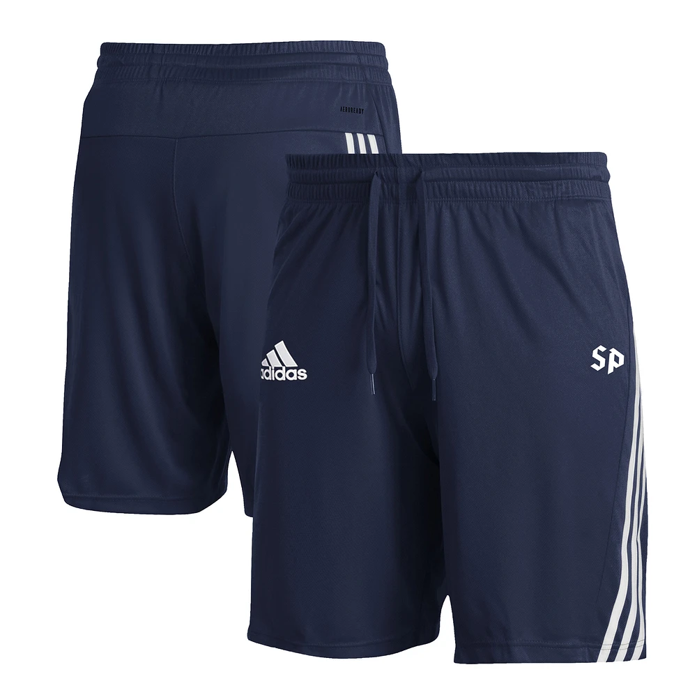 Men's adidas Navy Saint Peter's Peacocks 3-Stripe AEROREADY Knit Shorts