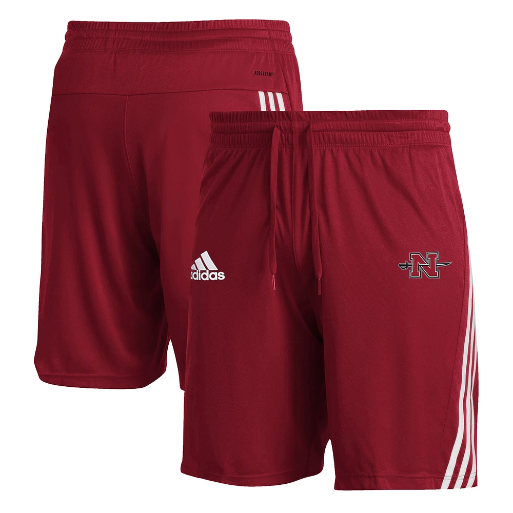 Men's adidas Red Nicholls State Colonels 3-Stripe AEROREADY Knit Shorts