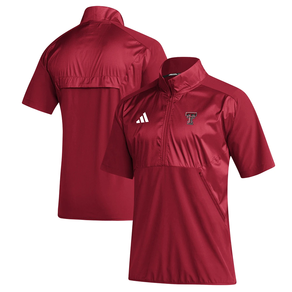 Men's adidas Red Texas Tech Red Raiders 2024 Sideline Raglan AEROREADY Short Sleeve Half-Zip Jacket