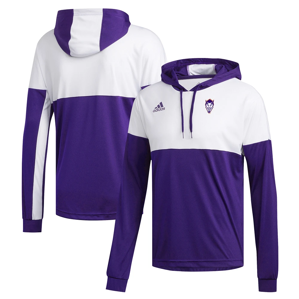 Men's adidas Purple/White Northwestern State Demons Legend Shooter Long Sleeve Hoodie T-Shirt