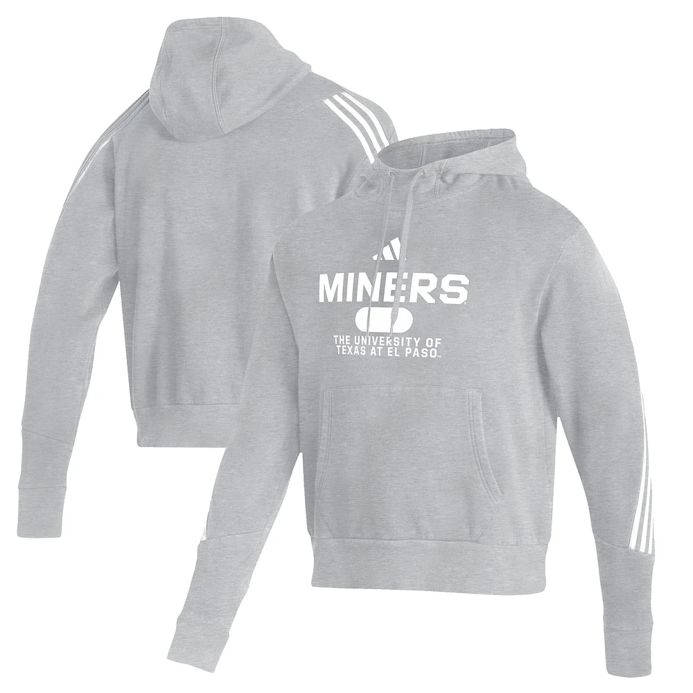 Men's adidas Heather Gray UTEP Miners Three-Stripe Pullover Hoodie
