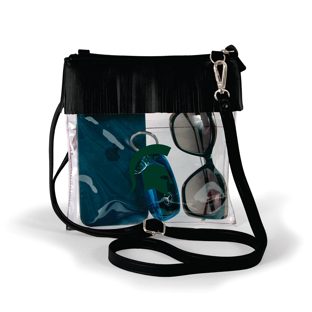 Women's Black Michigan State Spartans Judyann Clear Crossbody with Fringe