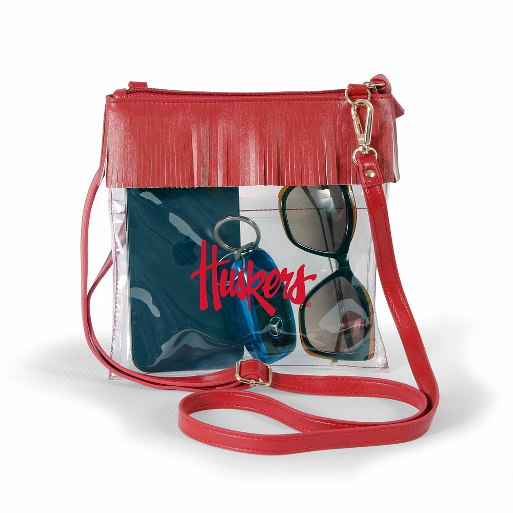 Women's Scarlet Nebraska Huskers Judyann Clear Crossbody with Fringe