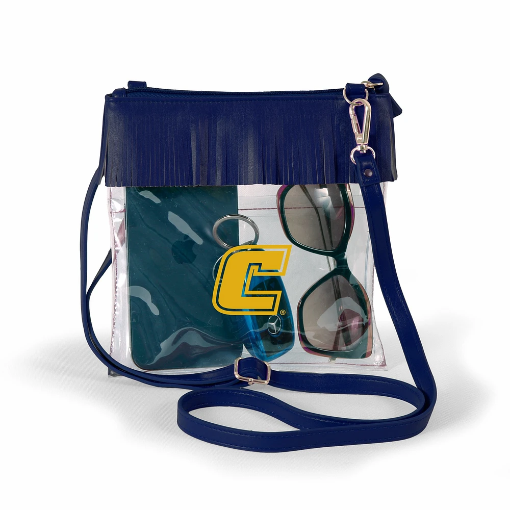 Women's Navy Tennessee Chattanooga Mocs Judyann Clear Crossbody with Fringe