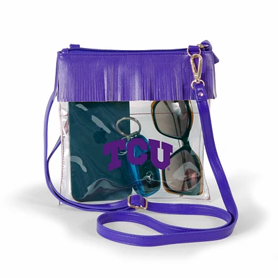 Women's Purple TCU Horned Frogs Judyann Clear Crossbody with Fringe