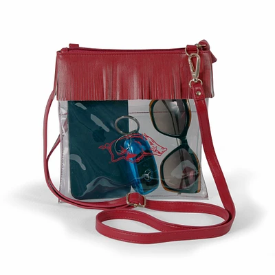 Women's Cardinal Arkansas Razorbacks Judyann Clear Crossbody with Fringe