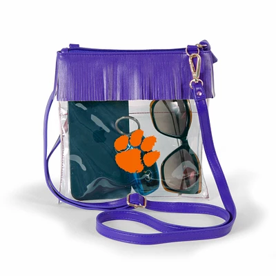 Women's Purple Clemson Tigers Judyann Clear Crossbody with Fringe