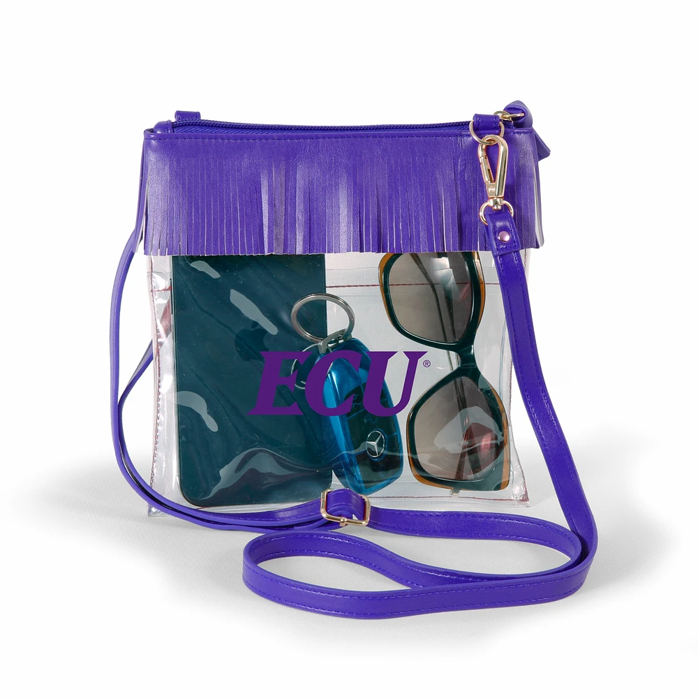 Women's Purple ECU Pirates Judyann Clear Crossbody with Fringe