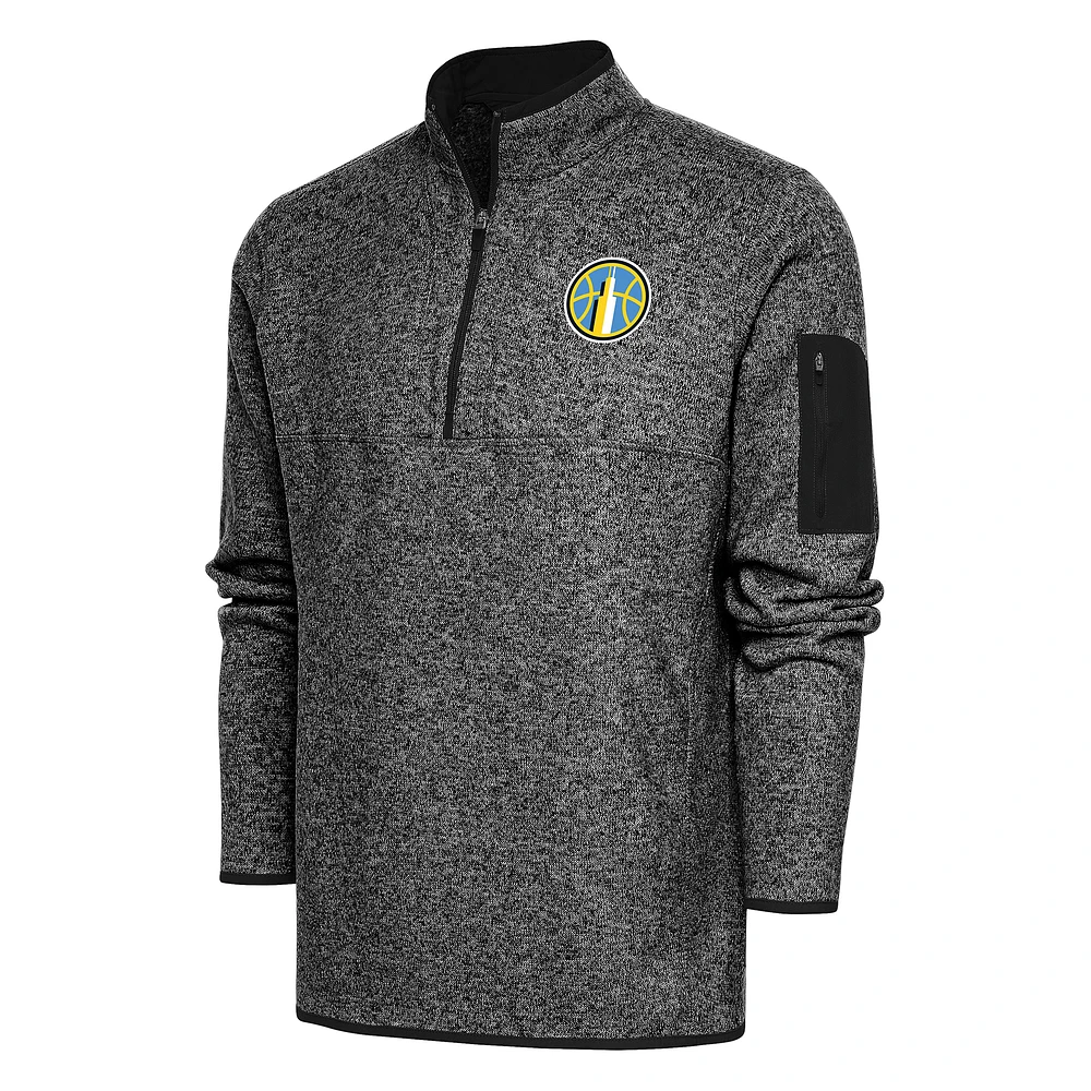 Men's Antigua Heather Black Chicago Sky Fortune Quarter-Zip Jacket