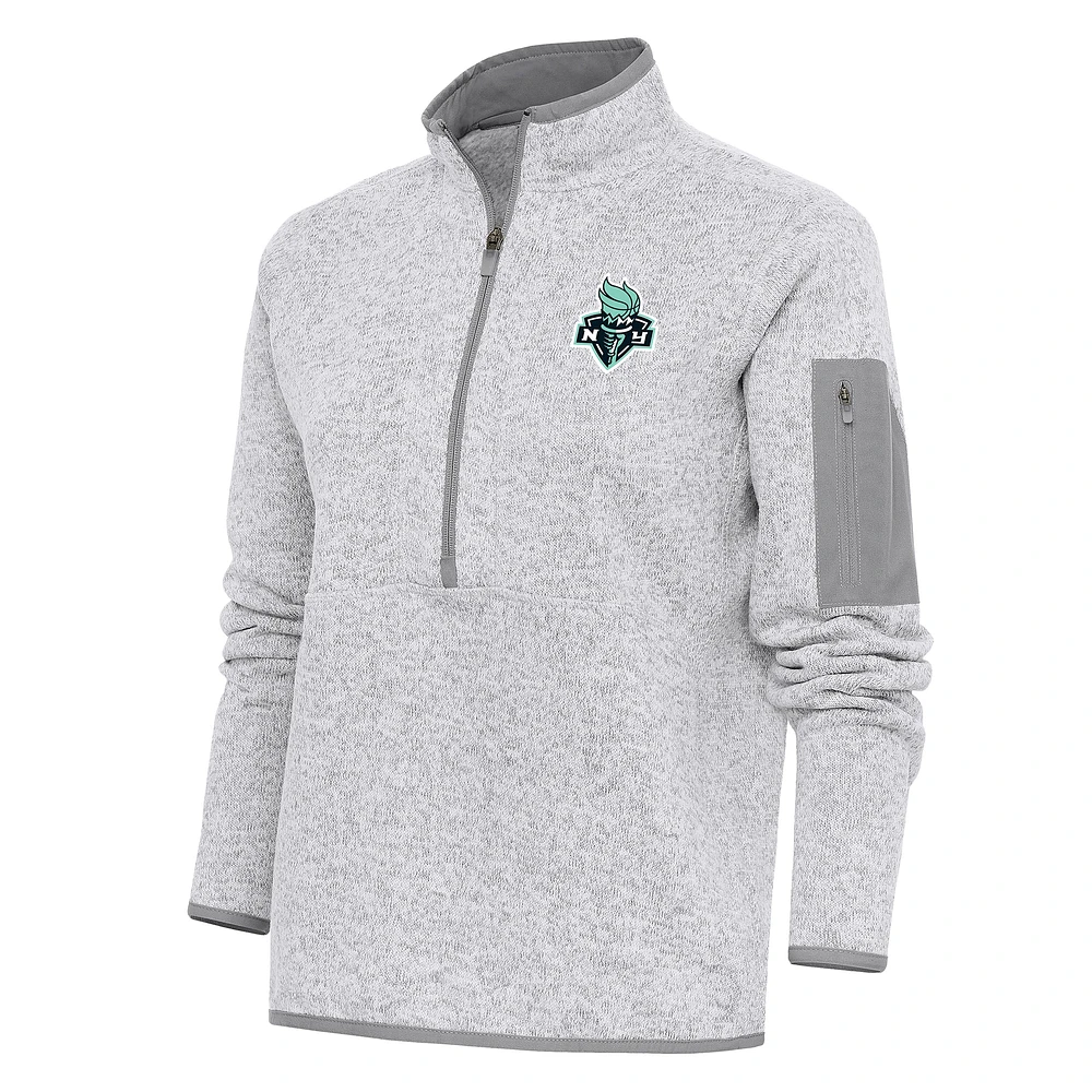 Women's Antigua Heather Gray New York Liberty Fortune Half-Zip Jacket