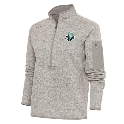 Women's Antigua Oatmeal New York Liberty Fortune Half-Zip Jacket