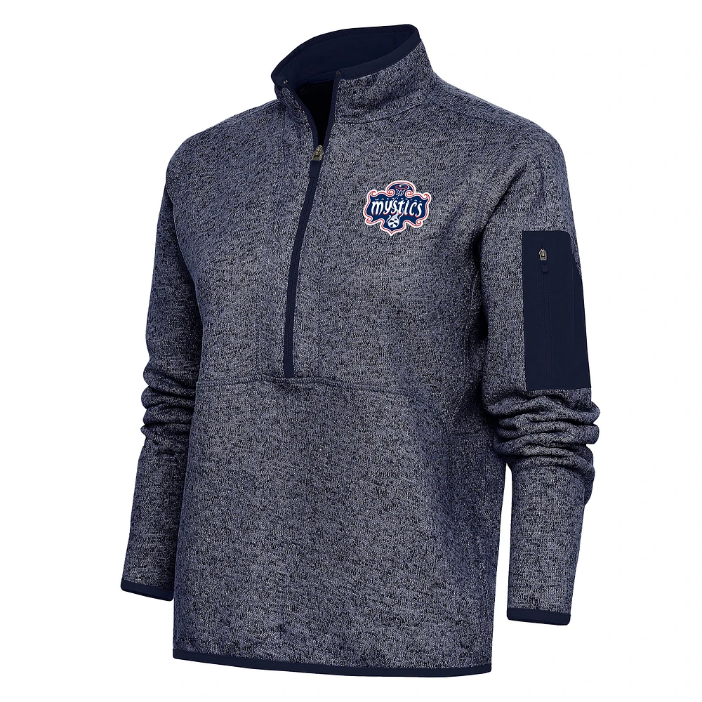 Women's Antigua Heather Navy Washington Mystics Fortune Half-Zip Jacket