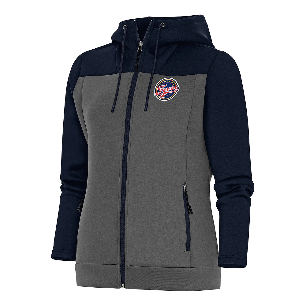 Women's Antigua Navy/Steel Indiana Fever Protect Full-Zip Hoodie