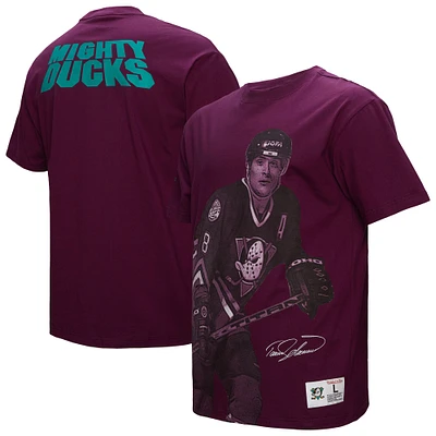 Men's Mitchell & Ness Teemu Selanne Purple Anaheim Ducks Ultimate Player Vintage Logo T-Shirt