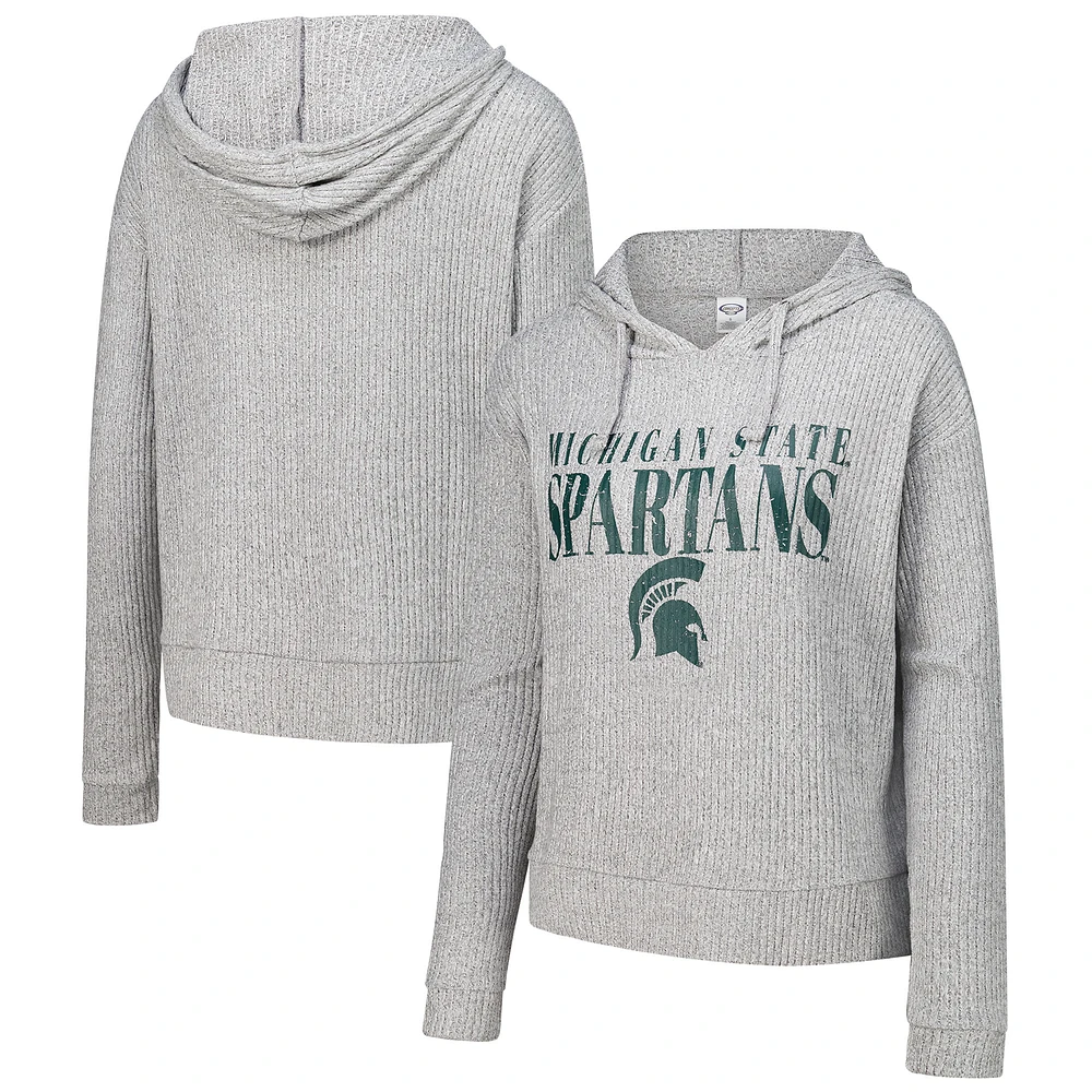 Women's Concepts Sport Heather Gray Michigan State Spartans Juniper Soft Modest Cropped Long Sleeve Hoodie Top