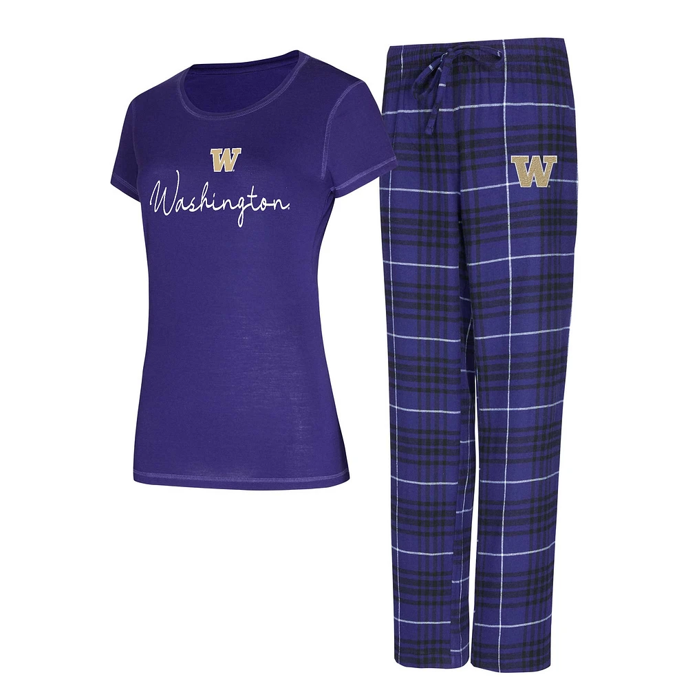 Women's Concepts Sport Purple Washington Huskies Vector Top & Flannel Pants Sleep Set