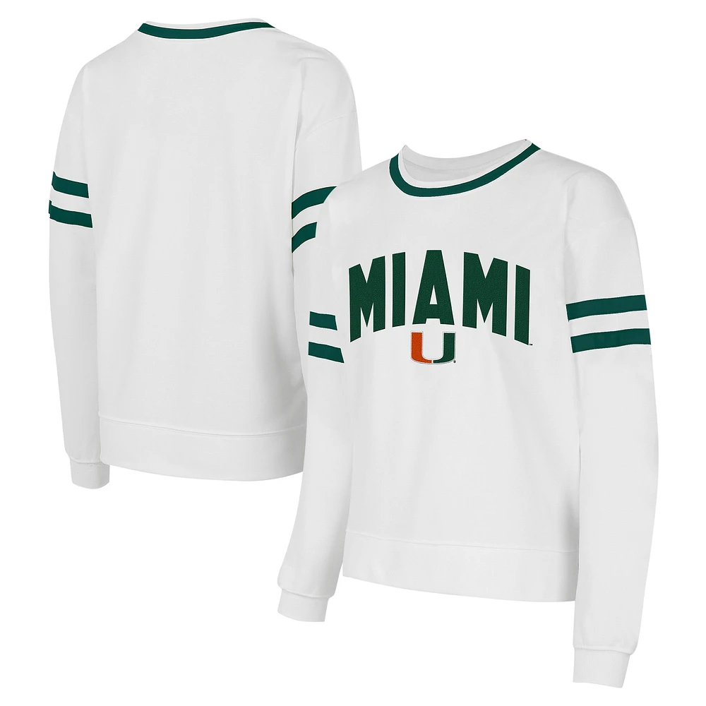 Women's Concepts Sport White Miami Hurricanes Borough French Terry Arch Over Long Sleeve Top