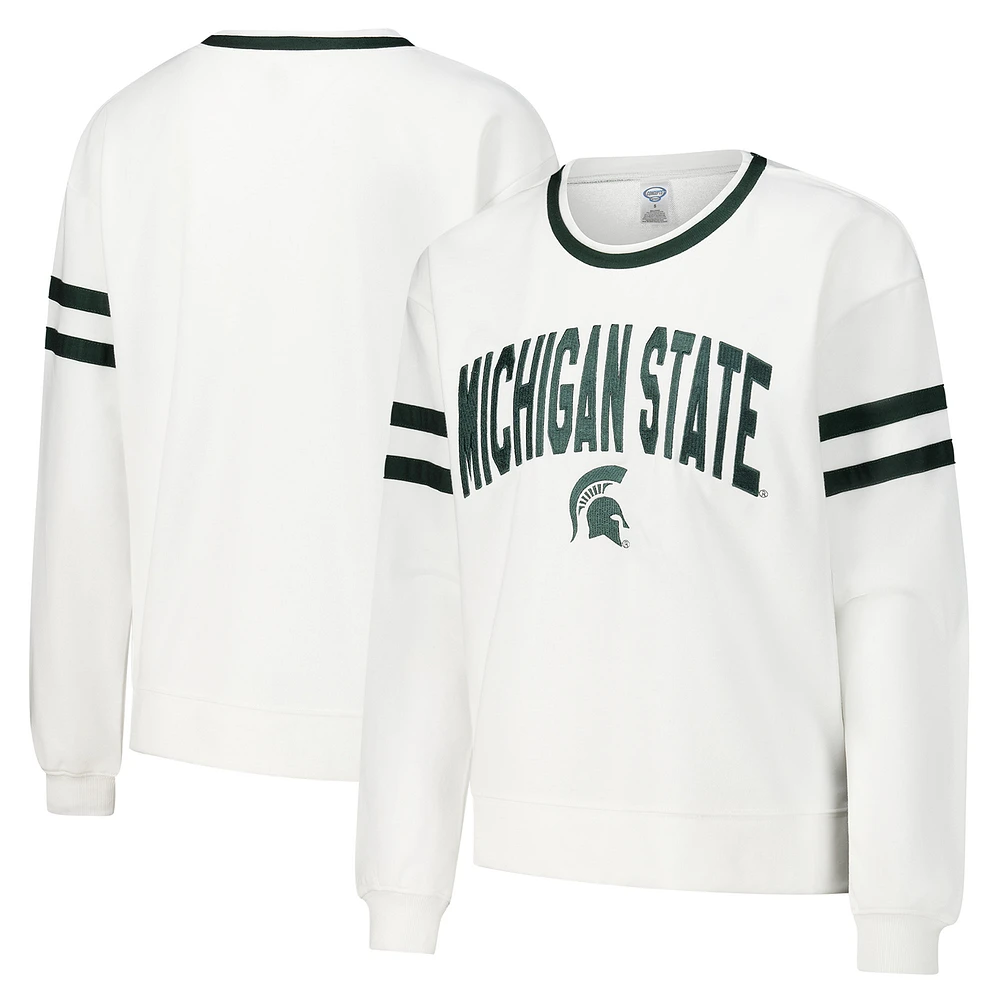 Women's Concepts Sport White Michigan State Spartans Borough French Terry Arch Over Long Sleeve Top