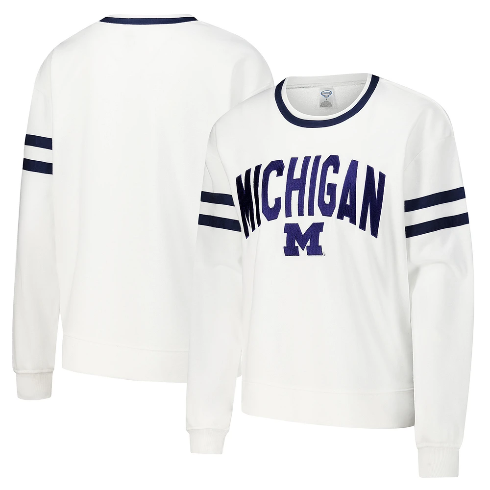 Women's Concepts Sport White Michigan Wolverines Borough French Terry Arch Over Long Sleeve Top