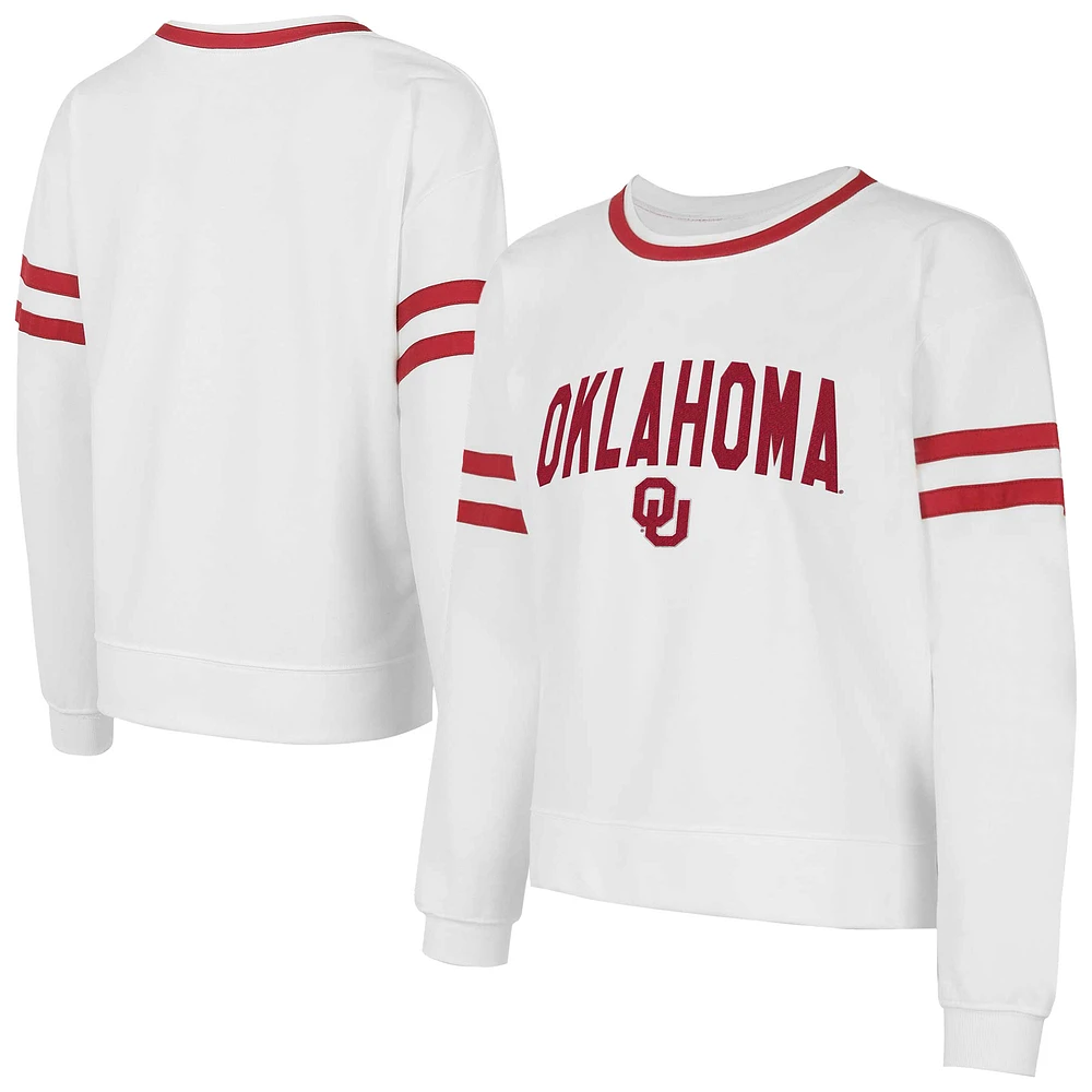 Women's Concepts Sport White Oklahoma Sooners Borough French Terry Arch Over Long Sleeve Top