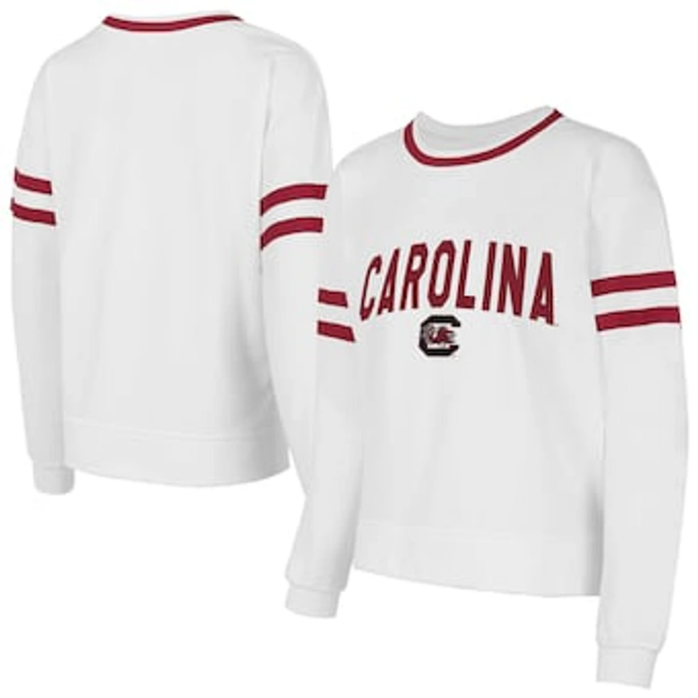 Women's Concepts Sport White South Carolina Gamecocks Borough French Terry Arch Over Long Sleeve Top