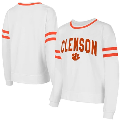Women's Concepts Sport White Clemson Tigers Borough French Terry Arch Over Long Sleeve Top