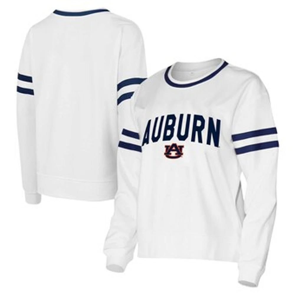 Women's Concepts Sport White Auburn Tigers Borough French Terry Arch Over Long Sleeve Top