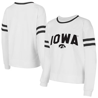 Women's Concepts Sport White Iowa Hawkeyes Borough French Terry Arch Over Long Sleeve Top