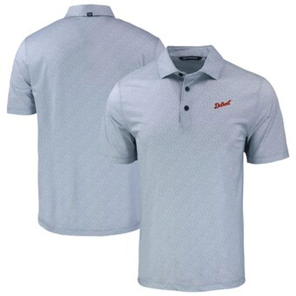 Men's Cutter & Buck Gray Detroit Tigers Pike Eco Pebble Print Stretch Recycled Polo