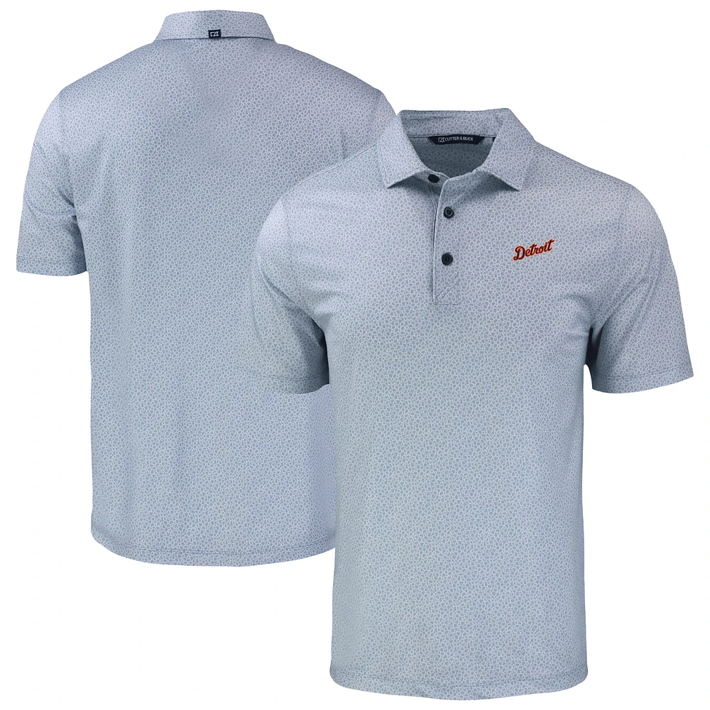 Men's Cutter & Buck Gray Detroit Tigers Pike Eco Pebble Print Stretch Recycled Polo