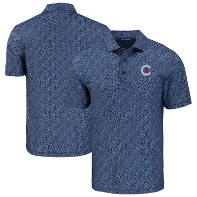 Men's Cutter & Buck Navy Chicago Cubs Pike Eco Pebble Print Stretch Recycled Polo