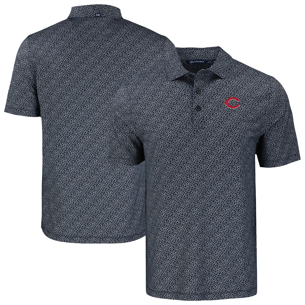 Men's Cutter & Buck Black Cincinnati Reds Pike Eco Pebble Print Stretch Recycled Polo