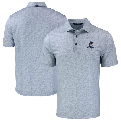 Men's Cutter & Buck Gray Miami Marlins Pike Eco Pebble Print Stretch Recycled Polo