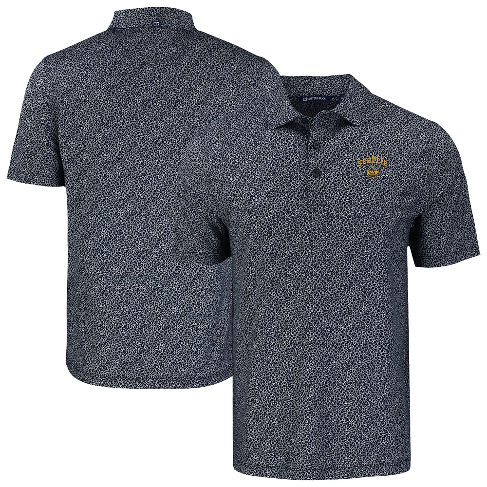 Men's Cutter & Buck Black Seattle Mariners Pike Eco Pebble Print Stretch Recycled Polo