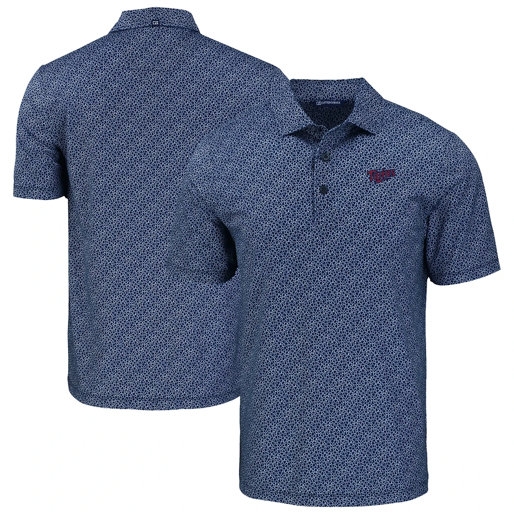 Men's Cutter & Buck Navy Minnesota Twins Pike Eco Pebble Print Stretch Recycled Polo