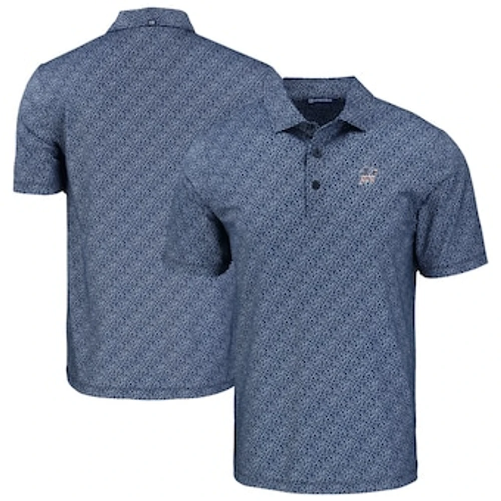 Men's Cutter & Buck Navy Miami Marlins Pike Eco Pebble Print Stretch Recycled Polo