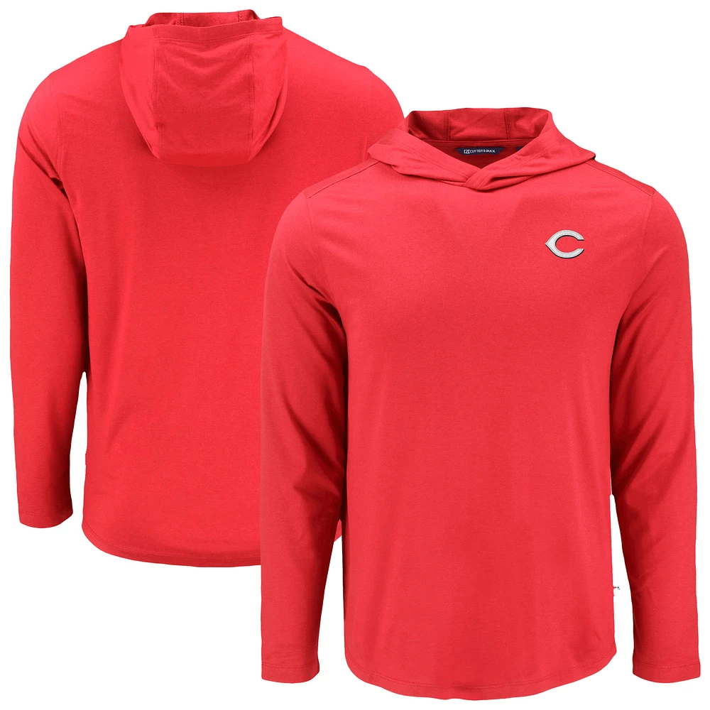 Men's Cutter & Buck Cincinnati Reds Coastline Epic Comfort Recycled Eco Hoodie Long Sleeve T-Shirt