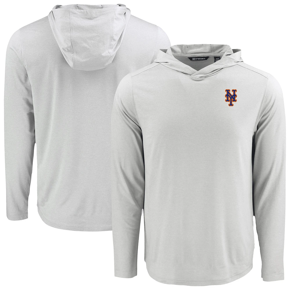 Men's Cutter & Buck Gray New York Mets Coastline Epic Comfort Recycled Eco Hoodie Long Sleeve T-Shirt