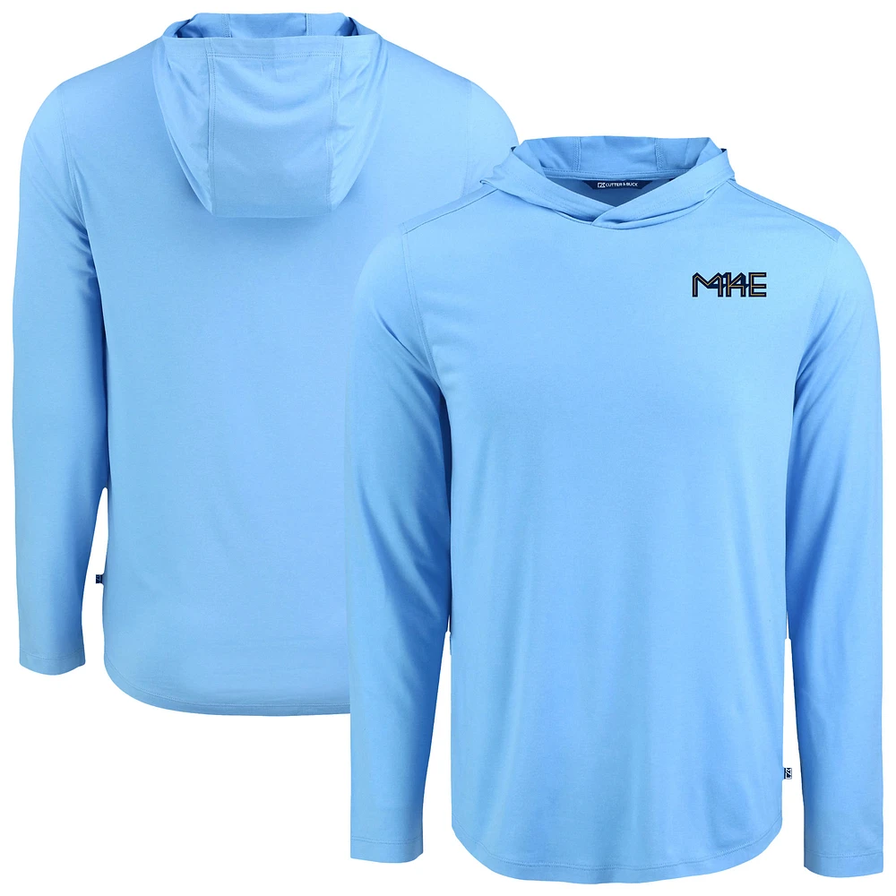 Men's Cutter & Buck Powder Blue Milwaukee Brewers Coastline Epic Comfort Recycled Eco Hoodie Long Sleeve T-Shirt