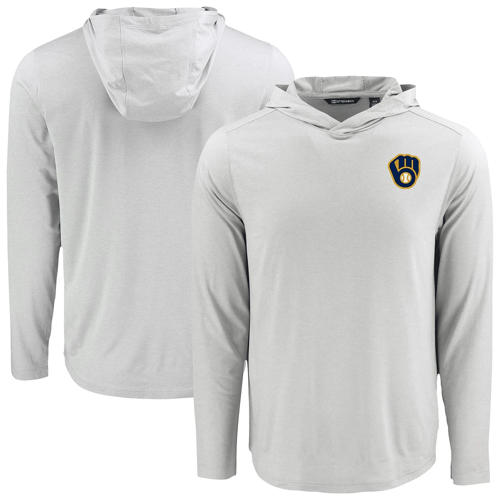 Men's Cutter & Buck Milwaukee Brewers Coastline Epic Comfort Recycled Eco Hoodie Long Sleeve T-Shirt