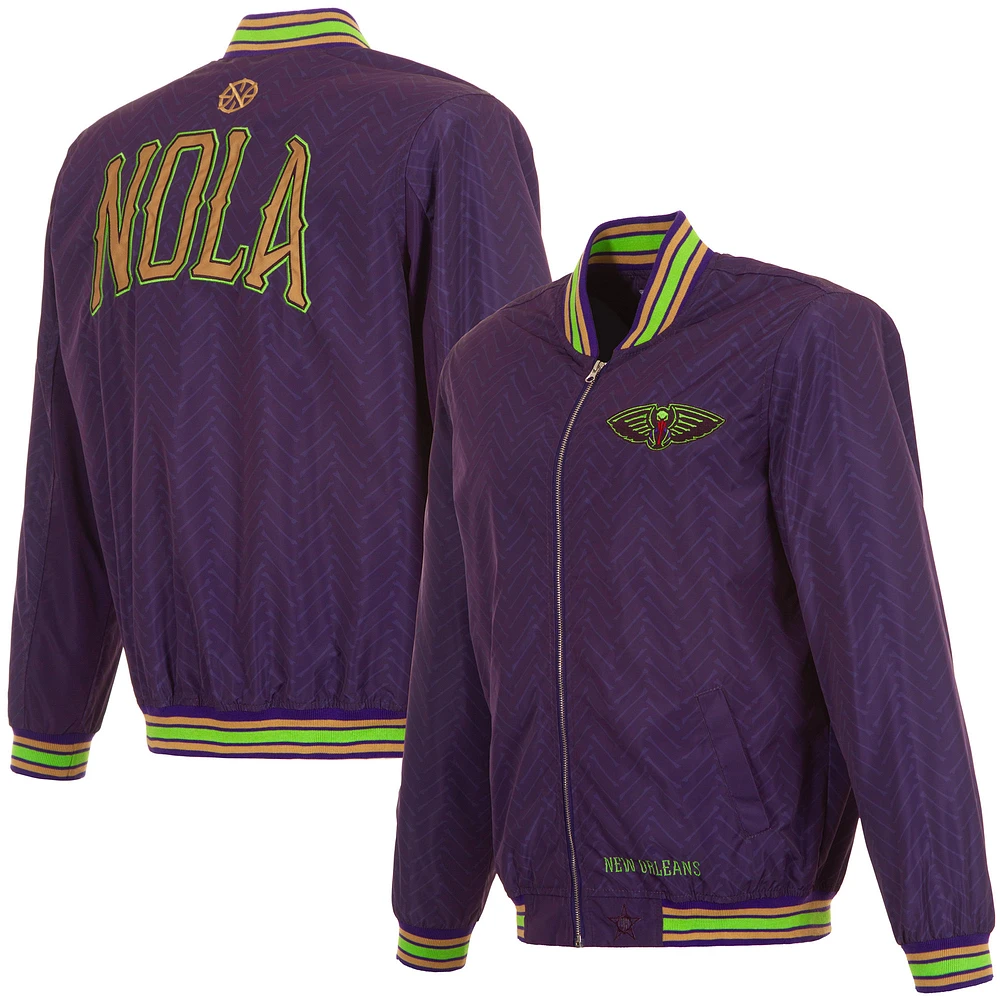 Men's JH Design Purple New Orleans Pelicans 2024/25 City Edition Full-Zip Nylon Bomber Jacket